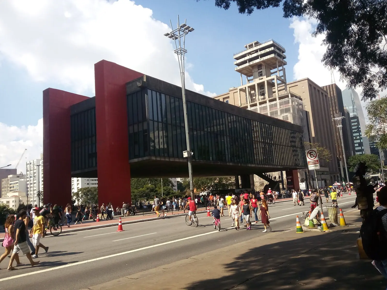 The red frame and glass body of the MASP museum on Avenida Paulista, São Paulo
