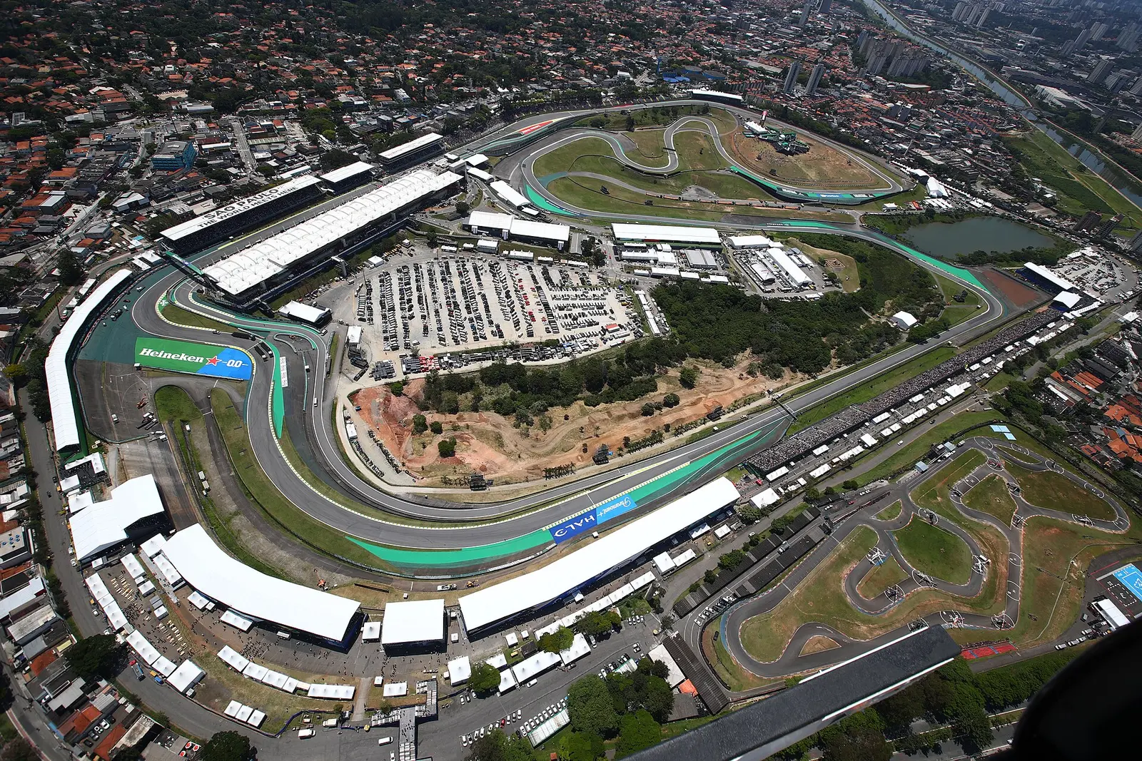Aerial view of the Interlagos circuit during the 2022 São Paulo Grand Prix weekend